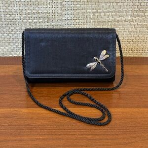 🌟HP🌟VTG 1980s Frenchy of California Black Satin Rhinestone Dragonfly Evening Bag